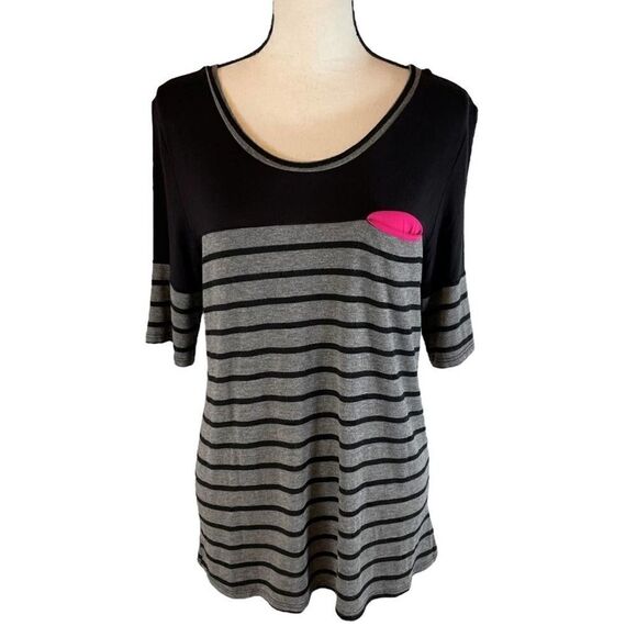 Valerie Bertinelli Short Sleeve Striped Scoop Neck Tee - Picture 8 of 8